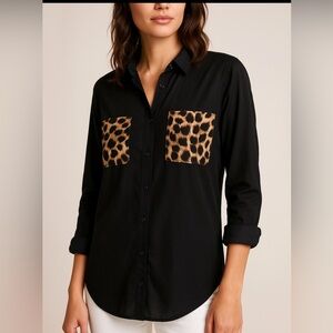 Edge SHEER  black blouse with cheetah print